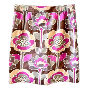 Boden Pencil Skirt Lotus Flower Size US 10R Multicolor Purple Grey Brown